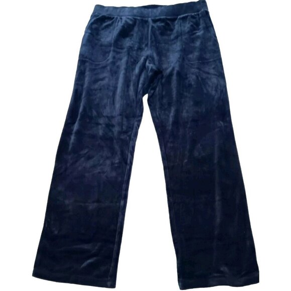 New York Laundry Velour Wide Leg Pants L Navy Blue Pockets Comfy Lounge Cozy Y2K - Picture 1 of 10